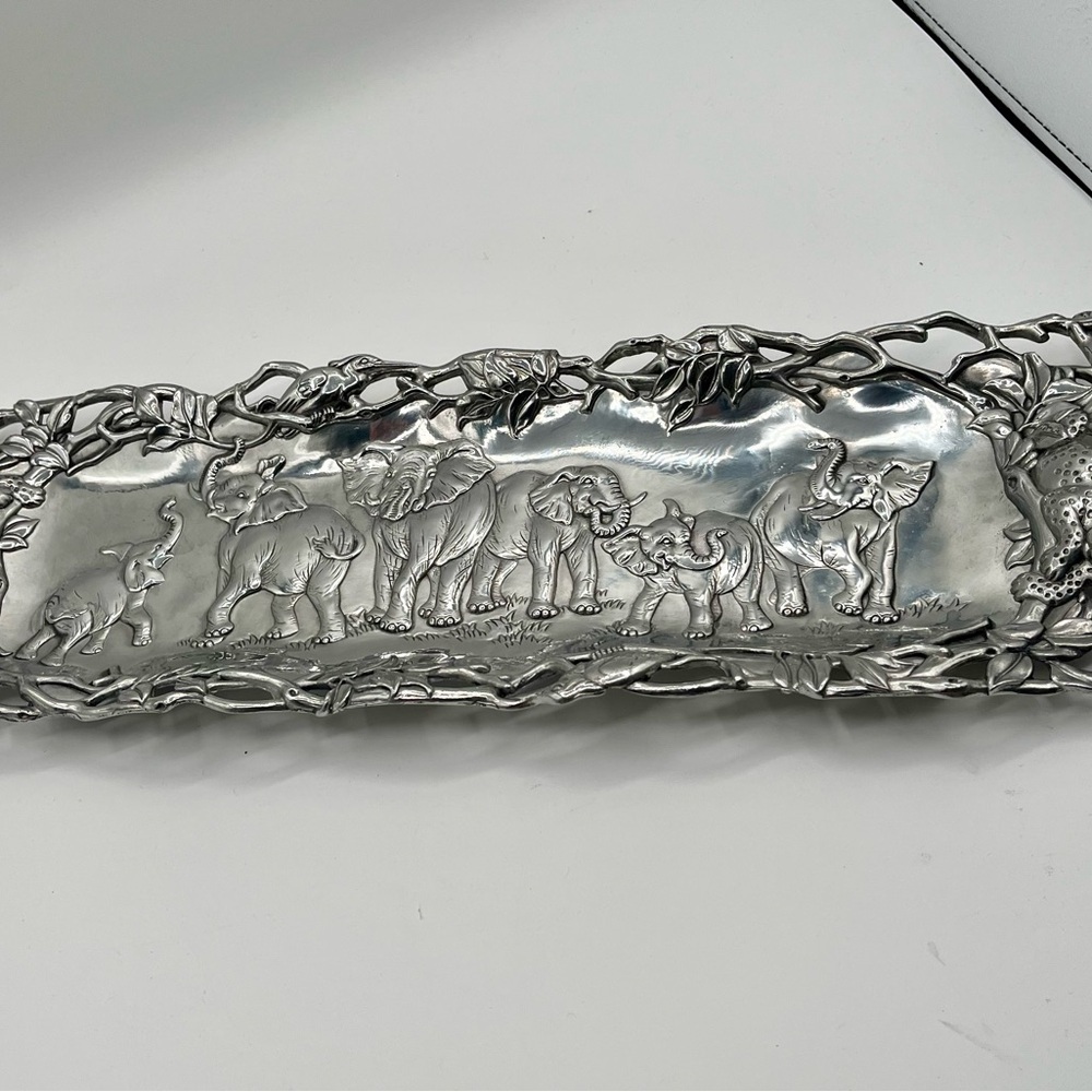 1997 Arthur Court Aluminum Jaguar , Elephant, Bird Tray 7/19 Inch